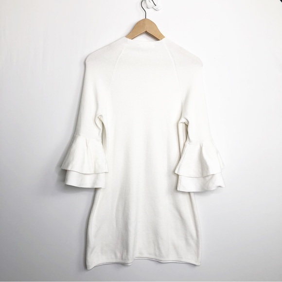 𝅺Anthropologie ivory knit double ruffle sleeve winter white dress - Picture 2 of 9